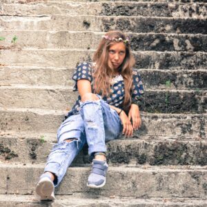 girl sitting on stairs